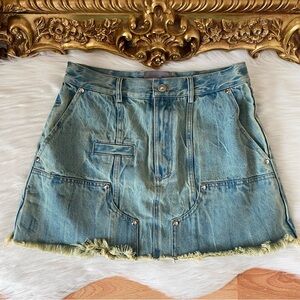 Private Policy New York Studs Mini Distressed Denim Skirt